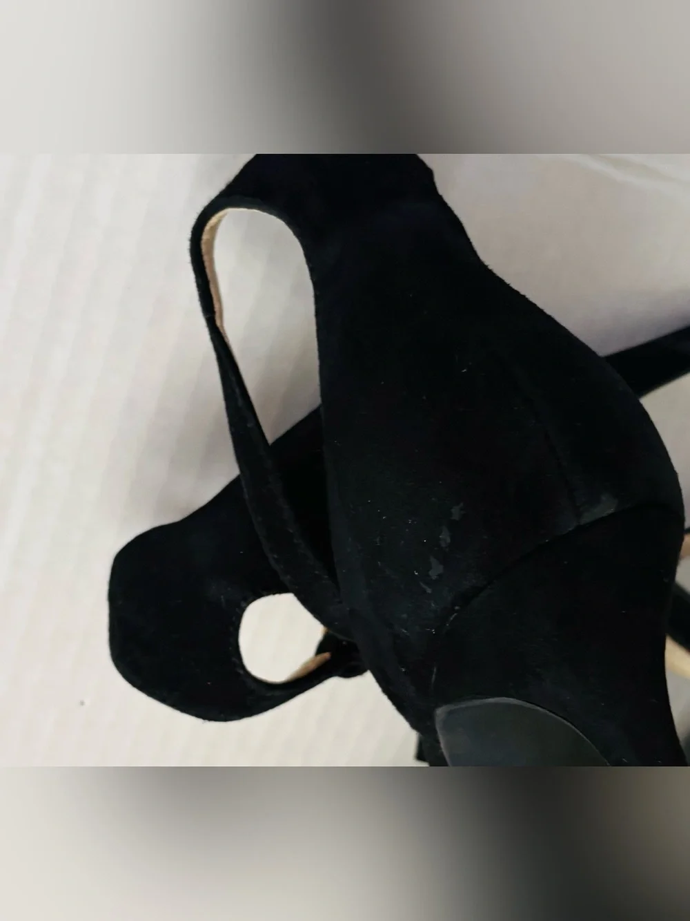 Marc Fisher Black Ruffle Open-Toe Ankle Strap Heels size 8M and 3.5 inch heels.